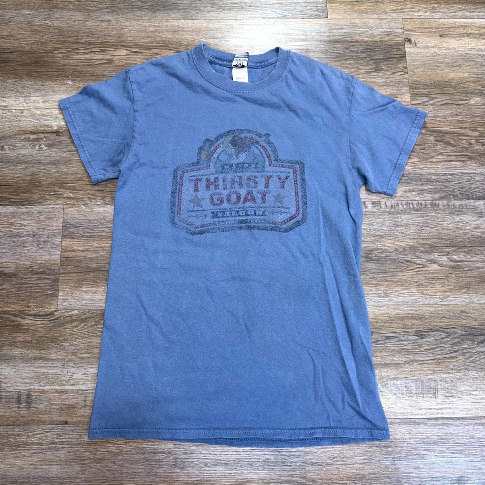 Imperial Blue Cotton Crew Neck Shirt Mens/Unisex S "Thirsty Goat Saloon" Graphic